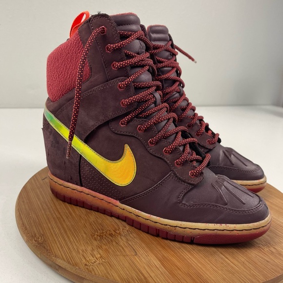 Nike Dunk Sky-Hi Hidden Wedge Burgundy Sneaker Boots - Picture 1 of 11